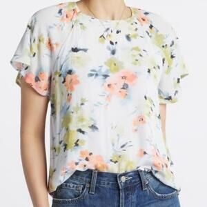 2/$30 Papermoon White Floral Tie-Back Blouse Short Sleeve Size SP